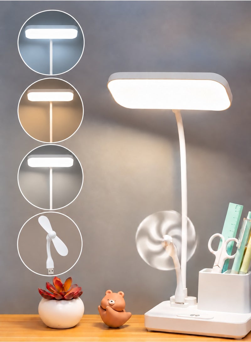 LOOPITYS （Gift: Fan and pen holder）--3 Modes Touch Dimming USB Dimming Clip Table Lamp Student Dormitory Learning Study Table Light Bedside Flexo Lamps - Image 1