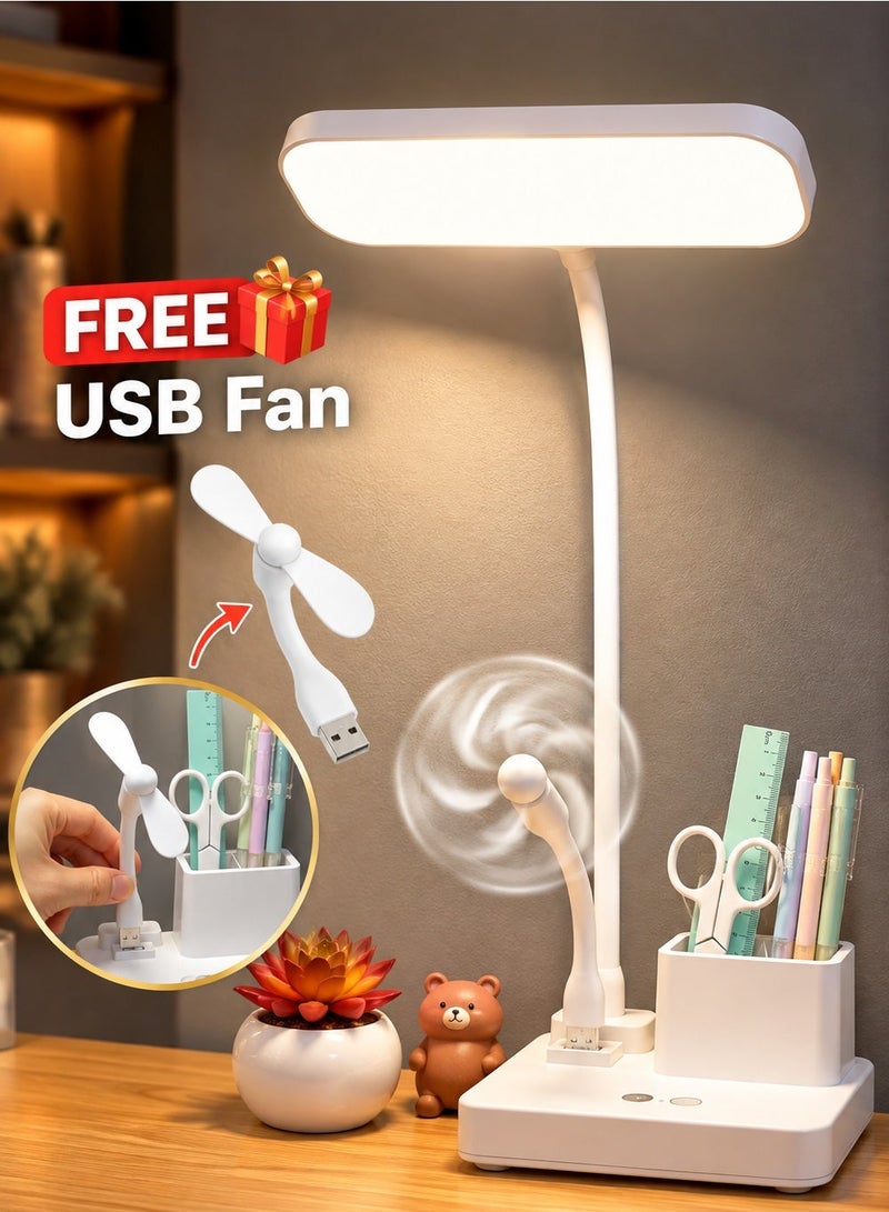 LOOPITYS （Gift: Fan and pen holder）--3 Modes Touch Dimming USB Dimming Clip Table Lamp Student Dormitory Learning Study Table Light Bedside Flexo Lamps - Image 2