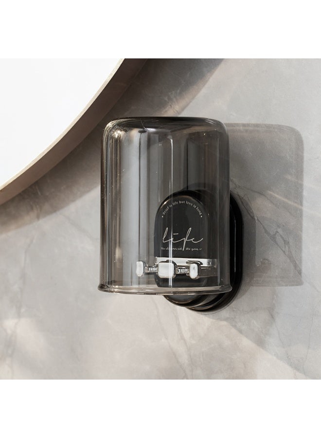 HOMESTAR Wall MountToothbrush Holderd Toothbrush Holder Set - Bathroom Organizer With Anti-Drop Slots, Hanging Drying Rack For Oral Care, No Drill Adhesive Installation, Transparent Black ABS Material (Black 7.5*8.2*11cm) - Image 1