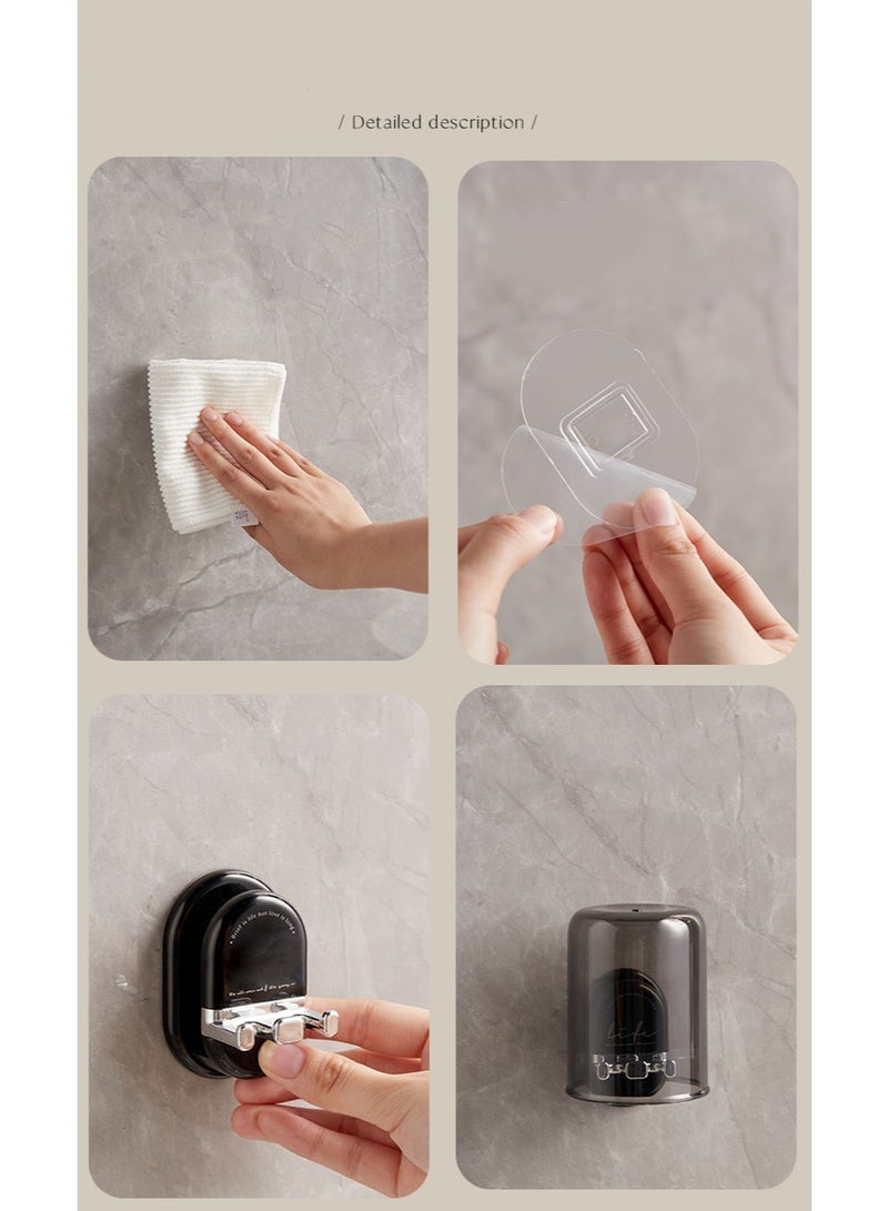 HOMESTAR Wall MountToothbrush Holderd Toothbrush Holder Set - Bathroom Organizer With Anti-Drop Slots, Hanging Drying Rack For Oral Care, No Drill Adhesive Installation, Transparent Black ABS Material (Black 7.5*8.2*11cm) - Image 5