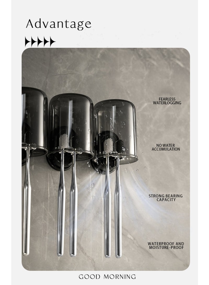 HOMESTAR Wall MountToothbrush Holderd Toothbrush Holder Set - Bathroom Organizer With Anti-Drop Slots, Hanging Drying Rack For Oral Care, No Drill Adhesive Installation, Transparent Black ABS Material (Black 7.5*8.2*11cm) - Image 4