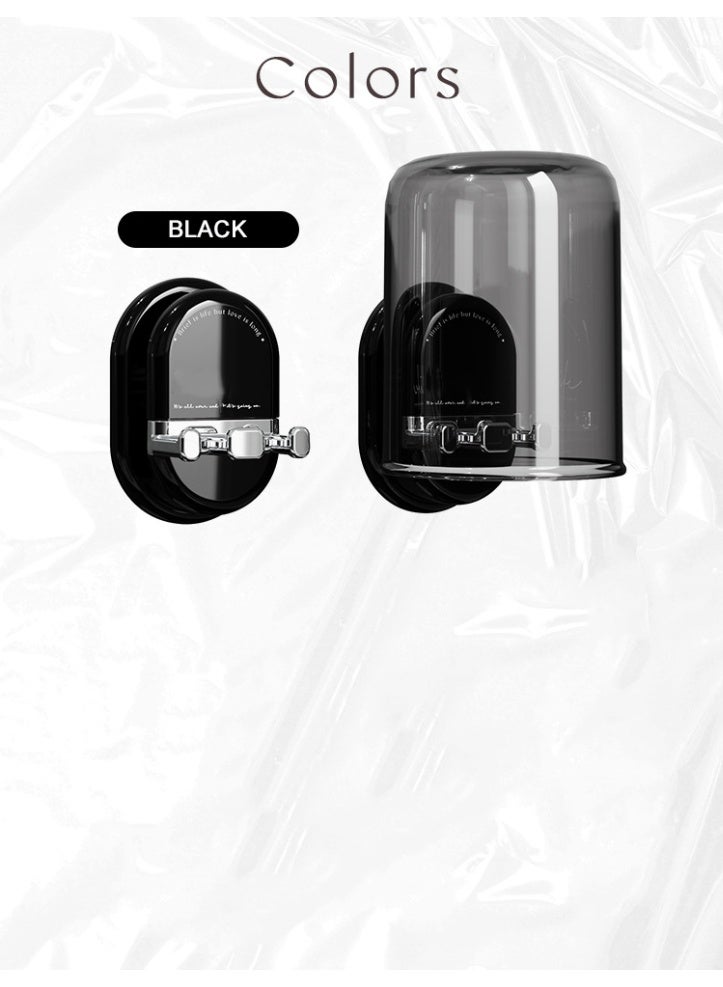 HOMESTAR Wall MountToothbrush Holderd Toothbrush Holder Set - Bathroom Organizer With Anti-Drop Slots, Hanging Drying Rack For Oral Care, No Drill Adhesive Installation, Transparent Black ABS Material (Black 7.5*8.2*11cm) - Image 2