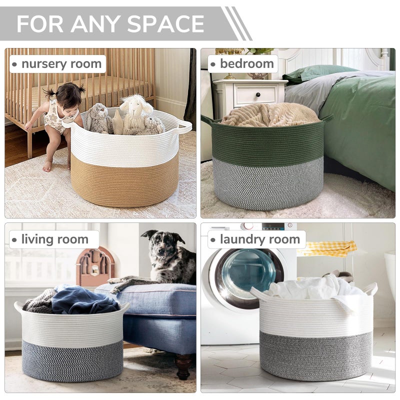 INDRESSME Large Storage Basket, 21.7'' x 13.8'' Cotton Rope Blanket Basket Living Room, Toy Organizers and Storage with Handles for Kids, Laundry Baskets for Clothes, Towel, 90L Grey - Image 5