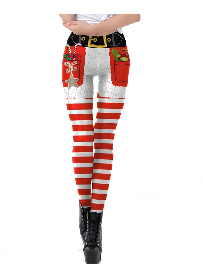 Loquat Womens Printed Christmas Leggings High Waist Xmas Tight Holiday Skinny Pants - Image 1