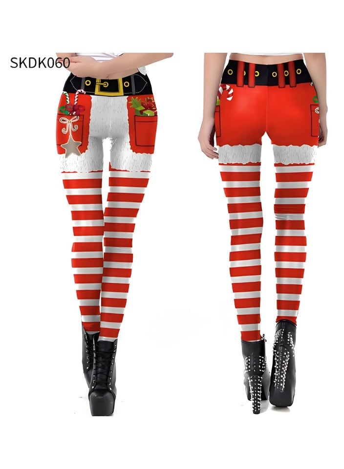 Loquat Womens Printed Christmas Leggings High Waist Xmas Tight Holiday Skinny Pants - Image 2