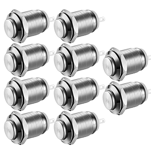 Gebildet 10pcs Waterproof Push Button Momentary Stainless Steel Push Button On Off 12mm 2A 12V/24V/125V/250V(High Head) - Image 1