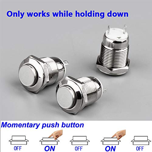 Gebildet 10pcs Waterproof Push Button Momentary Stainless Steel Push Button On Off 12mm 2A 12V/24V/125V/250V(High Head) - Image 2