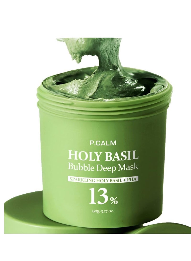 P.CALM Holy Basil Bubble Deep Mask 90g | Korean Pore Clearing Wash Off Mask - Image 1
