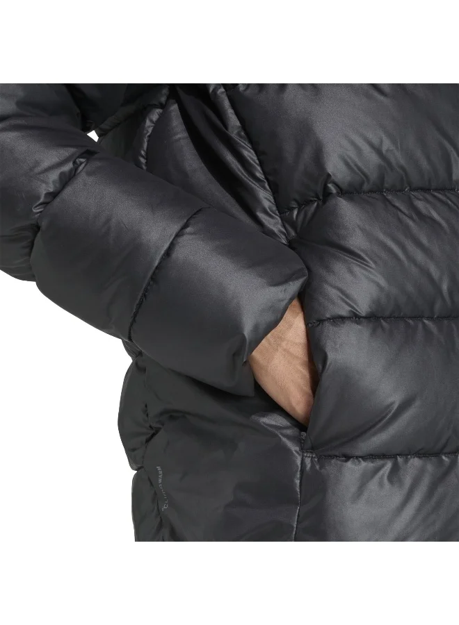 Adidas black Essentials CLIMAWARM Synthetic Down Puffer Hooded Jackets for Men | Best Price UAE