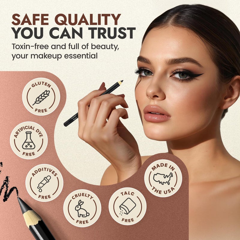 BaeBlu Natural Eyeliner Pencil, Black (Pack of 2) - Hypoallergenic, Water & Smudge Proof Eyeliner for Sharp Lines and Defined Eyes - Long-Lasting & Organic with Jojoba & Castor Oil for Sensitive Eyes - Image 3