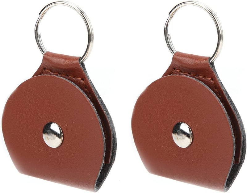 2Pcs Guitar Pick Bag, PU Keychain Portable Storage Case for Guitar Picks with Snap Buckle Design, Metal Keychain for and Small Objects (Brown) - Image 2