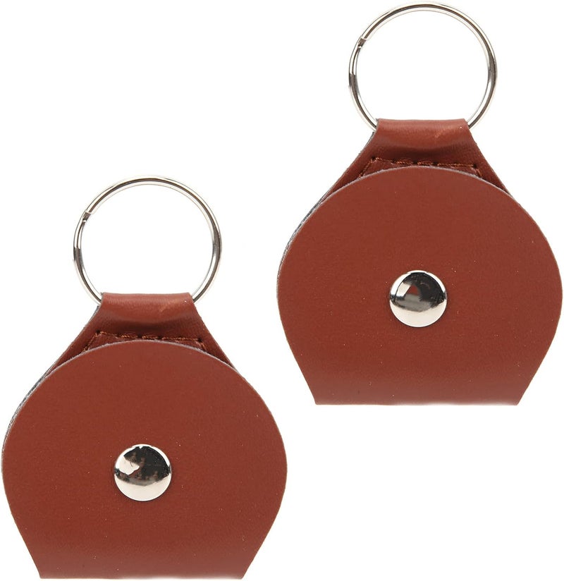 2Pcs Guitar Pick Bag, PU Keychain Portable Storage Case for Guitar Picks with Snap Buckle Design, Metal Keychain for and Small Objects (Brown) - Image 1