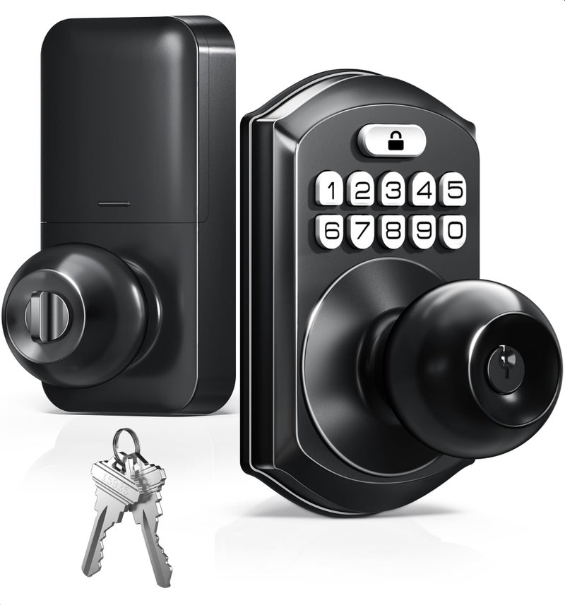 TEEHO TE003 Keyless Entry Keypad Door Lock with Handle, Electronic Digital Smart Locks for Front Door, Smart Door Knob with Code for Bedroom, Auto Lock, Passage Mode, Easy to Install, Matte Black - Image 1