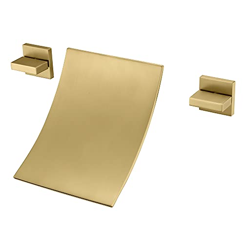 SUMERAIN Waterfall Tub Faucet High Flow Wall Mount Bathtub Faucet Filler Two Handles Brushed Gold Finish - Image 1