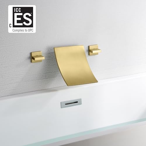 SUMERAIN Waterfall Tub Faucet High Flow Wall Mount Bathtub Faucet Filler Two Handles Brushed Gold Finish - Image 2