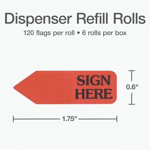 Redi-Tag "Sign Here" Adhesive Flags for Dispenser, Ideal for Office, School and Home Organization, Refills for Dispenser, 1.75" x 0.6", Red, 120 per Box, 6 Rolls, 720 Flags (B91002) - Image 2