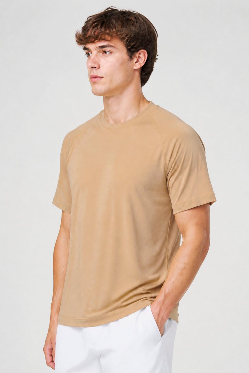 Gaiam Men Slim Fit Short Sleeve Training T-Shirt, Beige - Image 3