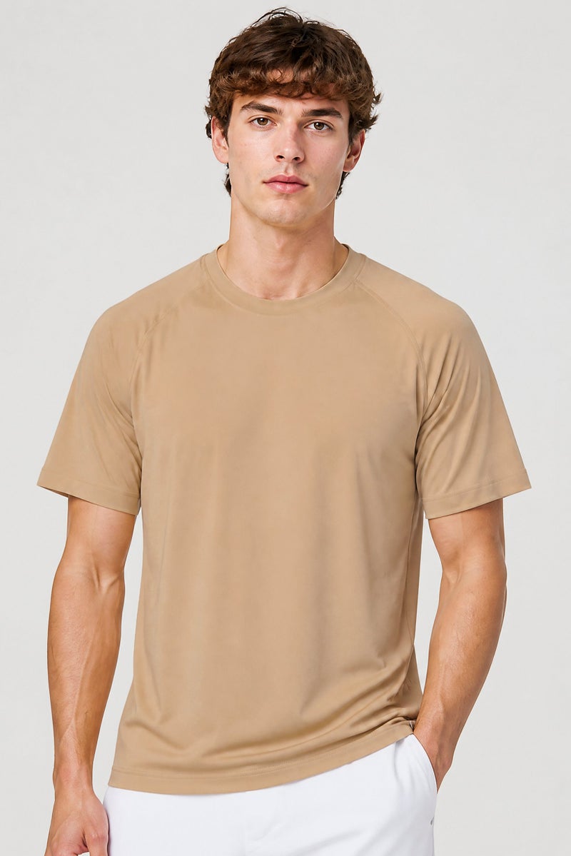 Gaiam Men Slim Fit Short Sleeve Training T-Shirt, Beige - Image 1