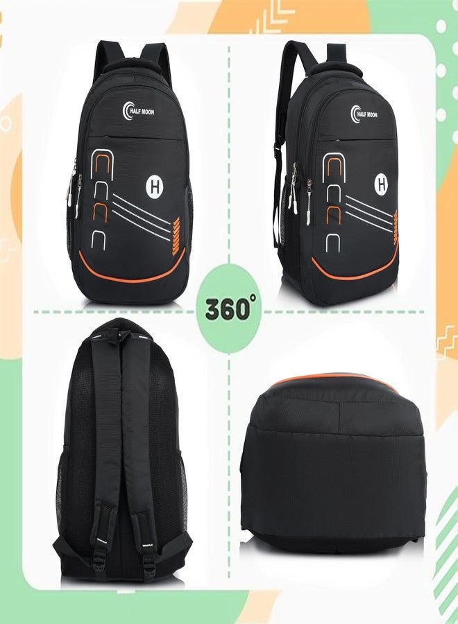 Half Moon Sprint School Bag for Boys Girls | 30L Backpack for College Daily Use | College Travel Daily Use | Lightweight Sporty School Bag Kids Bagback | Dayback Tution Bags | Water Resistant (Black) - Image 2