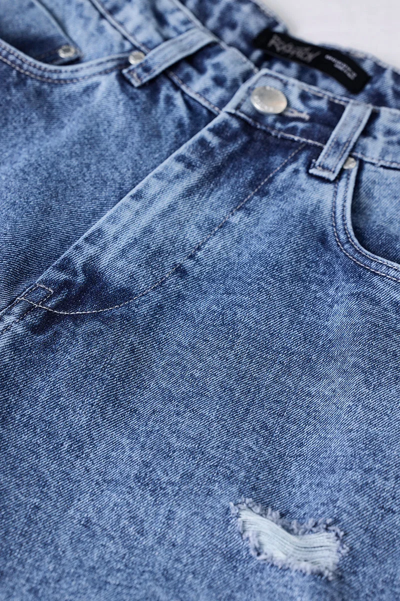 سنيتش Blue Solid Wide Leg Streetwear Jeans