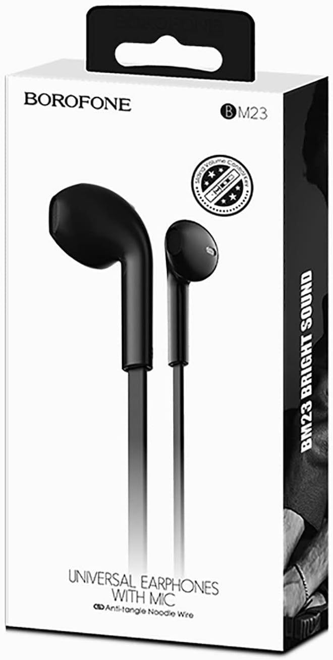 BOROFONE BM23 Bright Sound Universal Earphones With Mic - Black Headphones Headset Wired - Image 2