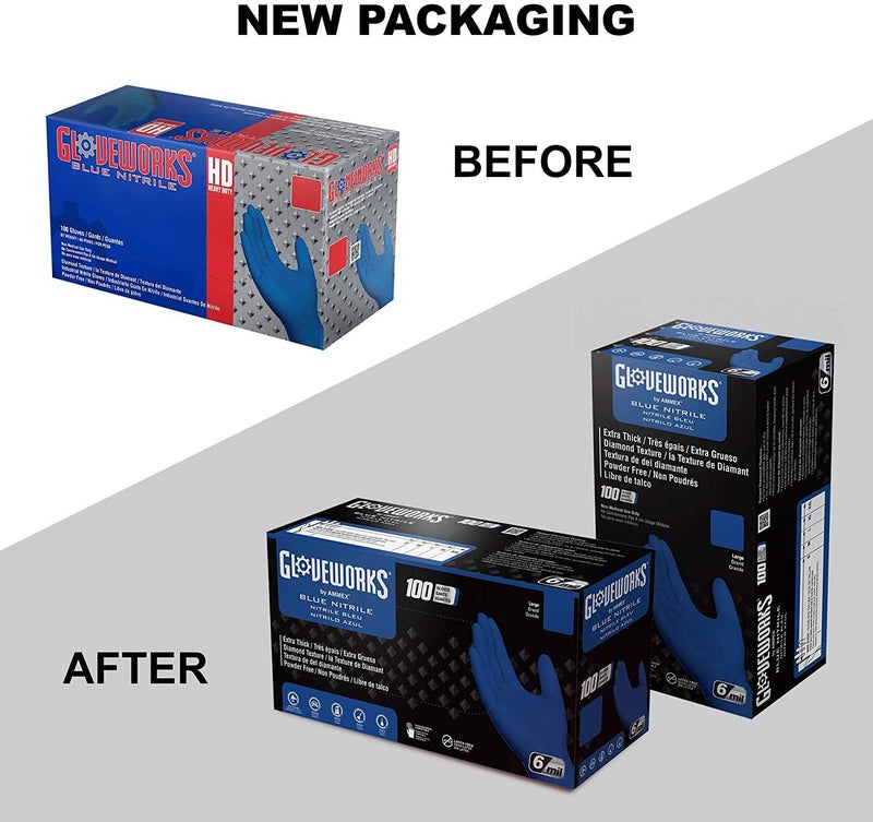 GLOVEWORKS HD Royal Blue Nitrile Industrial Disposable Gloves, 6 Mil, Latex-Free, Raised Diamond Texture, Large, Box of 100 - Image 2