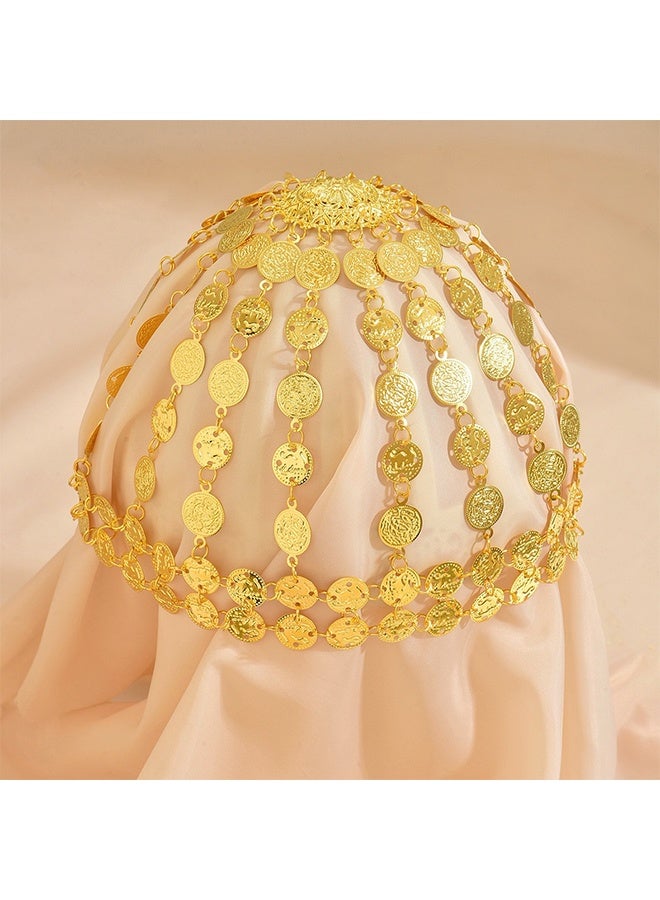 Ba Love Saudi Founding Day Gold Head Chain with Dangling Coins – Luxury Hair Accessory for Parties & Events - Image 4