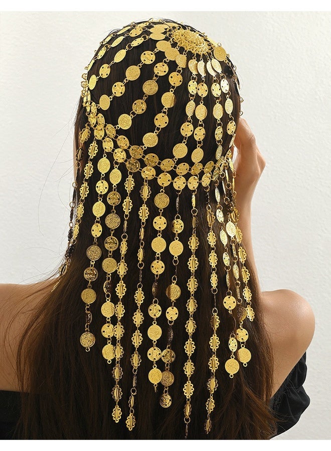 Ba Love Saudi Founding Day Gold Head Chain with Dangling Coins – Luxury Hair Accessory for Parties & Events - Image 1