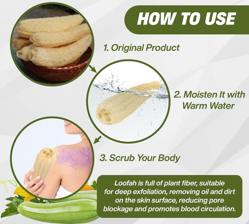 100% Natural Egyptian Loofah Organic, Chemical-Free Pads, Eco-Friendly Exfoliating for Bath Spa, Massage and Shower, Ideal for Men, Women & Kids (Wet Long) - Image 2