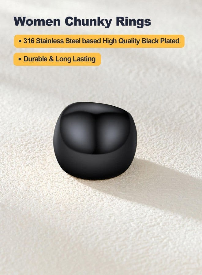 U7 Large Dome Ring for Women Black Chunky Statement Rings Thick Black Band Rings, Size 12 - Image 4