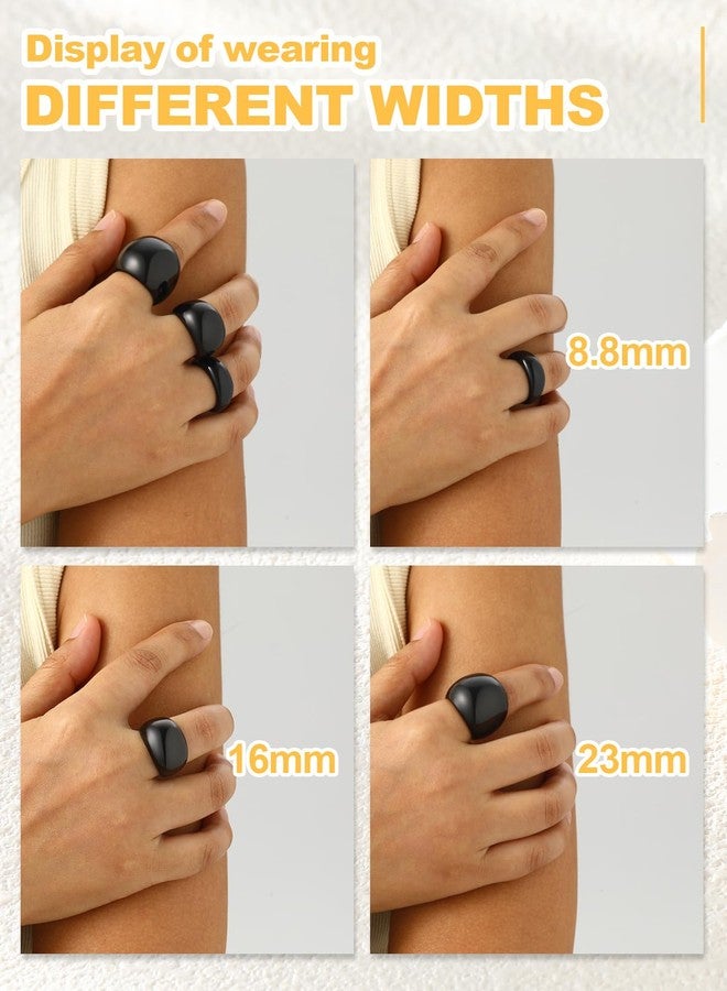 U7 Large Dome Ring for Women Black Chunky Statement Rings Thick Black Band Rings, Size 12 - Image 5