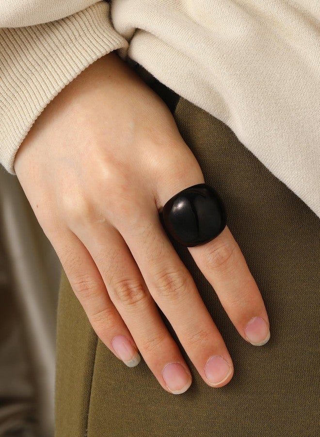 U7 Large Dome Ring for Women Black Chunky Statement Rings Thick Black Band Rings, Size 12 - Image 3