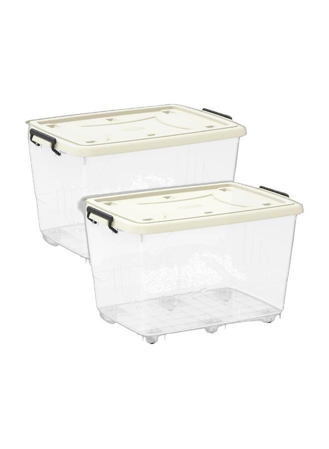 Cosmoplast صندوق تخزين بلاستيكي شفاف سعة 132 لتر مع عجلات وغطاء قابل للقفل (عبوة من 2) - Image 1