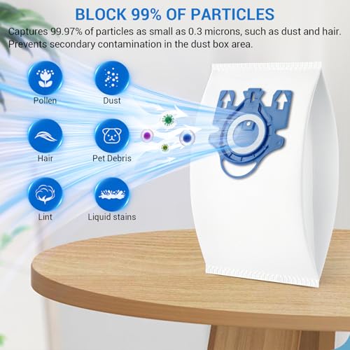 Bluearks 14 عبوة أكياس مكنسة كهربائية 3D Airclean متوافقة مع Miele Classic C1 وComplete C1 وC2 وC3 وS400i وS600 وS2 وS5 وS8 - Image 4