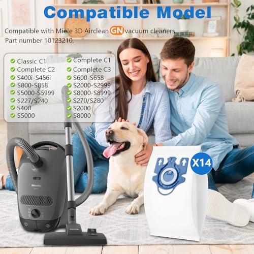 Bluearks 14 عبوة أكياس مكنسة كهربائية 3D Airclean متوافقة مع Miele Classic C1 وComplete C1 وC2 وC3 وS400i وS600 وS2 وS5 وS8 - Image 2