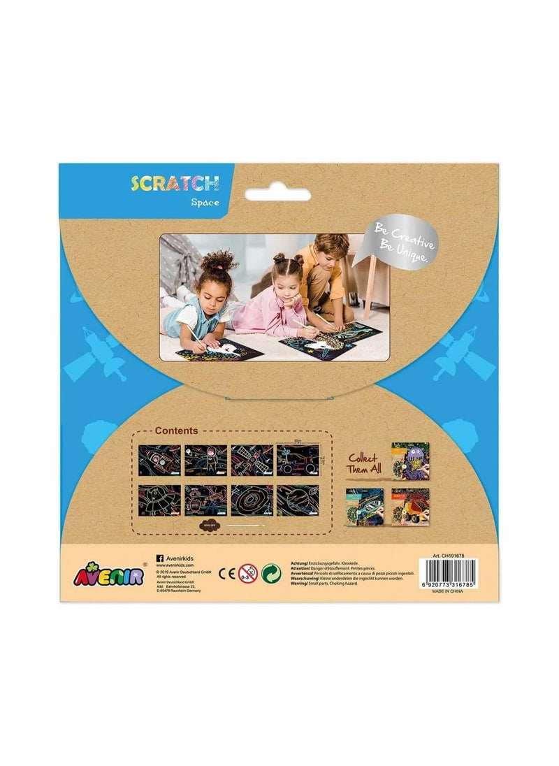 Avenir - Avenir Scratch Art Kit – Space | Unleash Creativity with Vibrant Drawings! 4 Themed Scratch Boards and Scratch Tool | Watch Brilliant Colors Unfold, Engaging Activity for Young Artists 3+ - Image 1