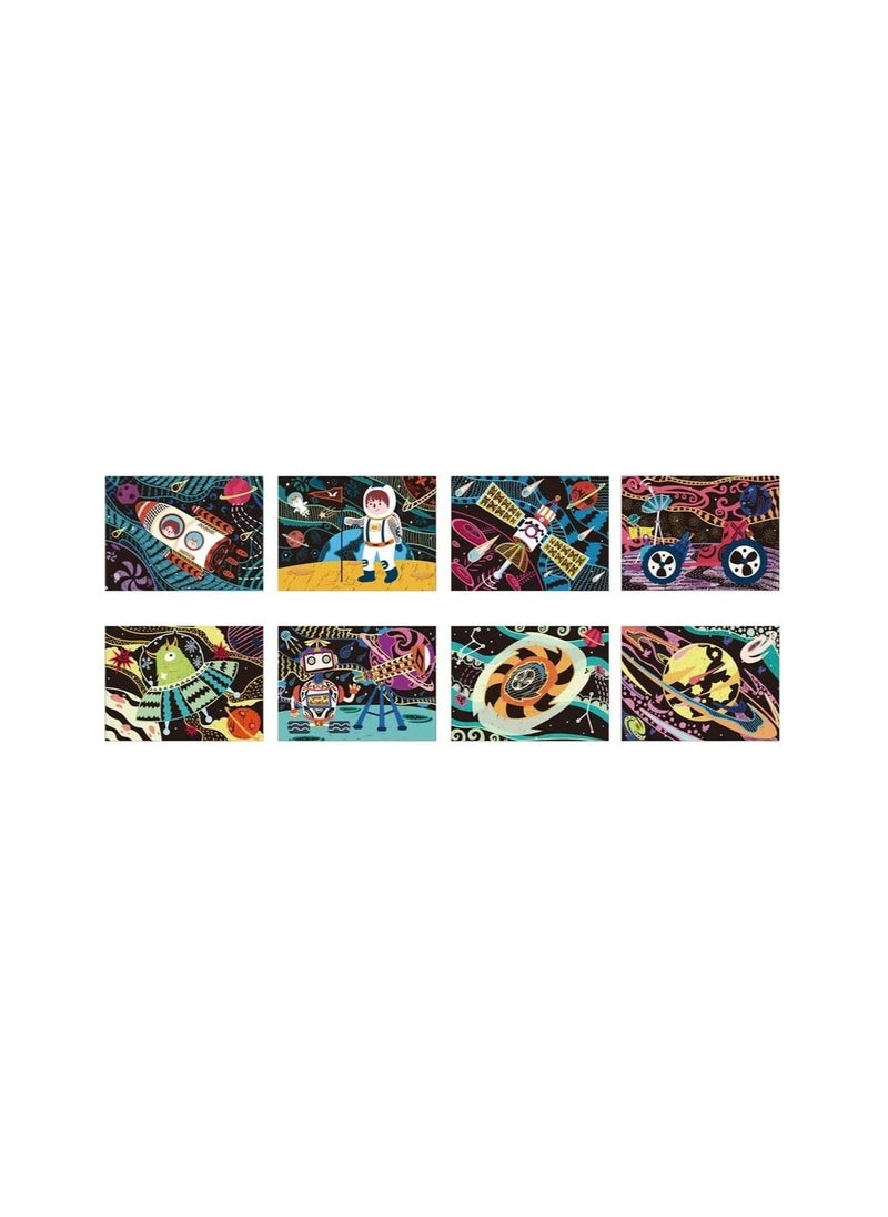 Avenir - Avenir Scratch Art Kit – Space | Unleash Creativity with Vibrant Drawings! 4 Themed Scratch Boards and Scratch Tool | Watch Brilliant Colors Unfold, Engaging Activity for Young Artists 3+ - Image 1