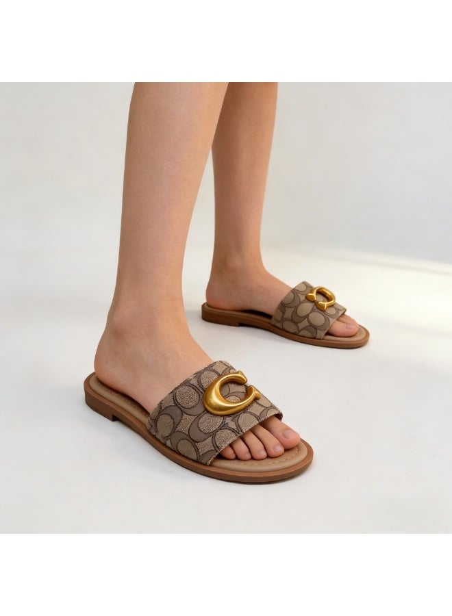 متجر المدرب نعال خارجية صيفية للنساء، فاخرة وخفيفة، متعددة الاستخدامات للتنقل، بشعار كلاسيكي، عصرية وفاخرة - Image 2