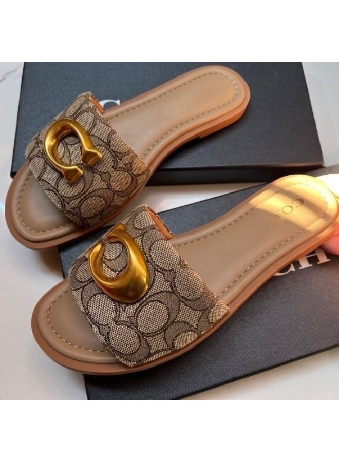 متجر المدرب نعال خارجية صيفية للنساء، فاخرة وخفيفة، متعددة الاستخدامات للتنقل، بشعار كلاسيكي، عصرية وفاخرة - Image 4