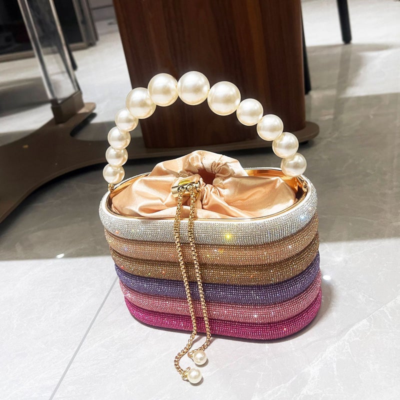 Women'S Bag Shiny Rhinestone Handbag Handmade Evening Bag Chain Shoulder Bag Pearl Decoration - Image 2