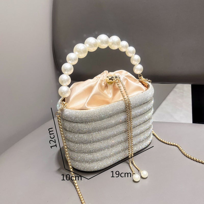 Women'S Bag Shiny Rhinestone Handbag Handmade Evening Bag Chain Shoulder Bag Pearl Decoration - Image 4