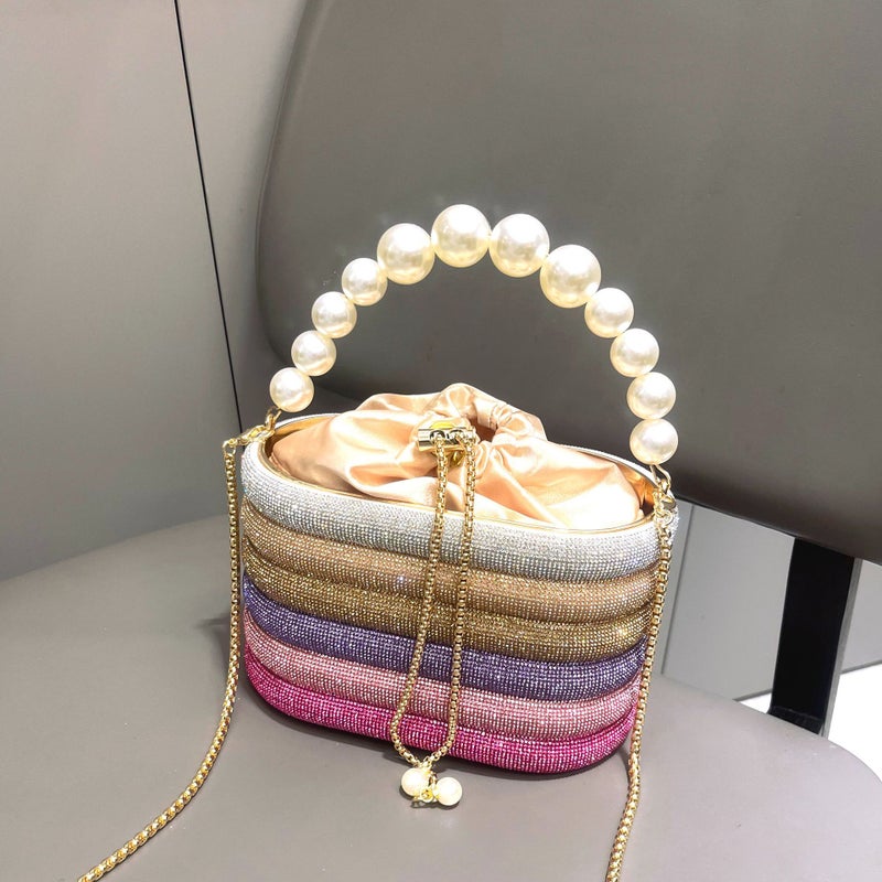 Women'S Bag Shiny Rhinestone Handbag Handmade Evening Bag Chain Shoulder Bag Pearl Decoration - Image 1