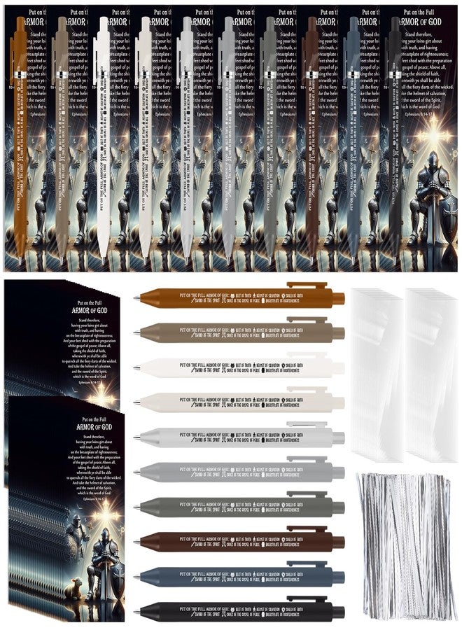Lincia 50 Sets Christian Church Gifts Bulk Full Armor of God Ballpoint Pens and Bookmarks Easter Church Scripture for Men Father Day Pastor Bible Study Group Sunday School Students (Multicolor) - Image 1
