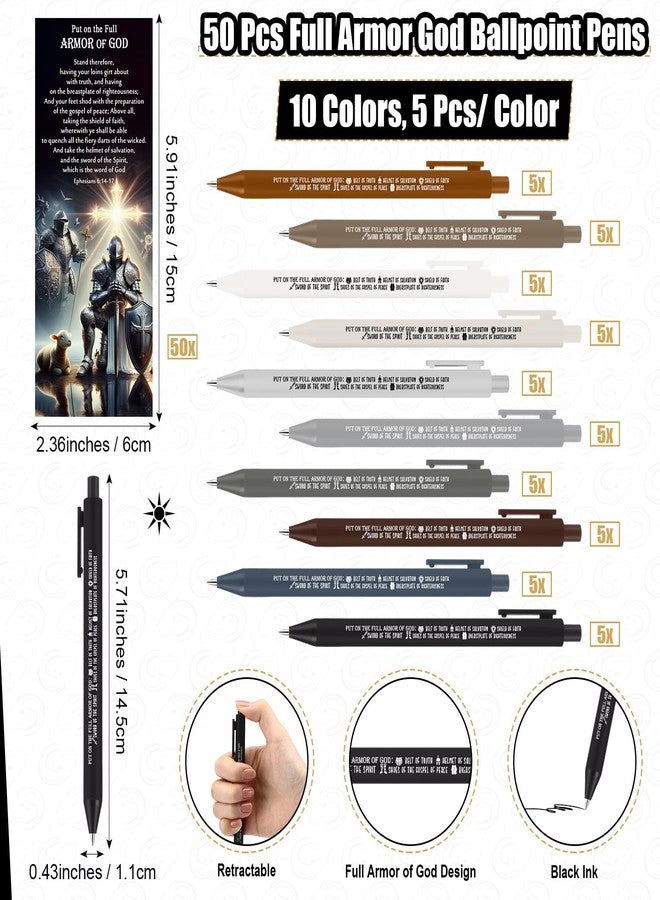 Lincia 50 Sets Christian Church Gifts Bulk Full Armor of God Ballpoint Pens and Bookmarks Easter Church Scripture for Men Father Day Pastor Bible Study Group Sunday School Students (Multicolor) - Image 2