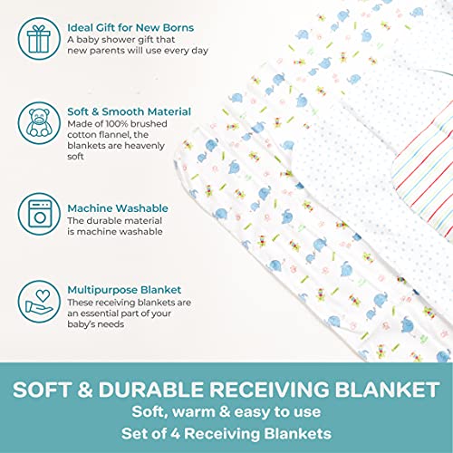 Spasilk Receiving Baby Blanket, 100% Cotton Flannel Blanket, Pack of 4, Blue - Image 4