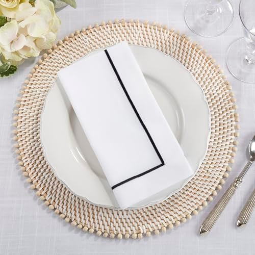 Saro Lifestyle Embroidered Line Design Napkin (Set of 4), 20"x20", Black - Image 3