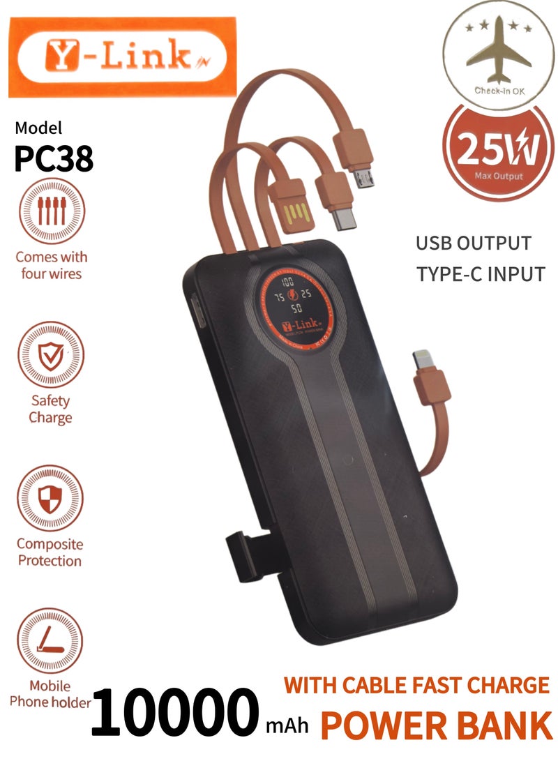 يلينكين 10000mAh 4-in-1 بنك طاقة الشحن السريع  25W Super Charge + حامل الهاتف  توافق متعدد الموانئ  لسلسلة iPhone Galaxy iPad AirPods iwatch وأكثر من ذلك أسود - Image 1