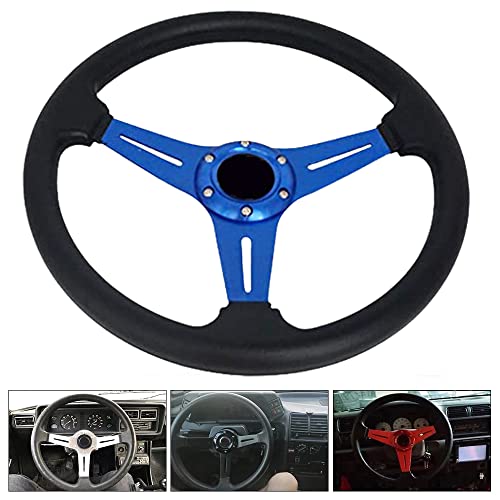 YEHICY 13.8” Racing Steering Wheel Quick Release for Car Sport Drifting Steering Wheel Pu Leather and Aluminum Spokes with Horn Button (Blue) - Image 2