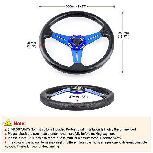 YEHICY 13.8” Racing Steering Wheel Quick Release for Car Sport Drifting Steering Wheel Pu Leather and Aluminum Spokes with Horn Button (Blue) - Image 5