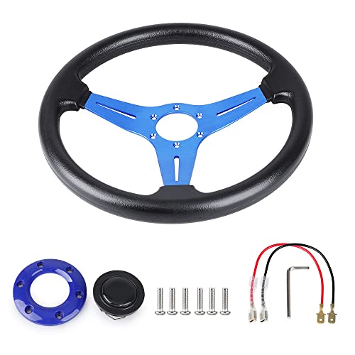 YEHICY 13.8” Racing Steering Wheel Quick Release for Car Sport Drifting Steering Wheel Pu Leather and Aluminum Spokes with Horn Button (Blue) - Image 3